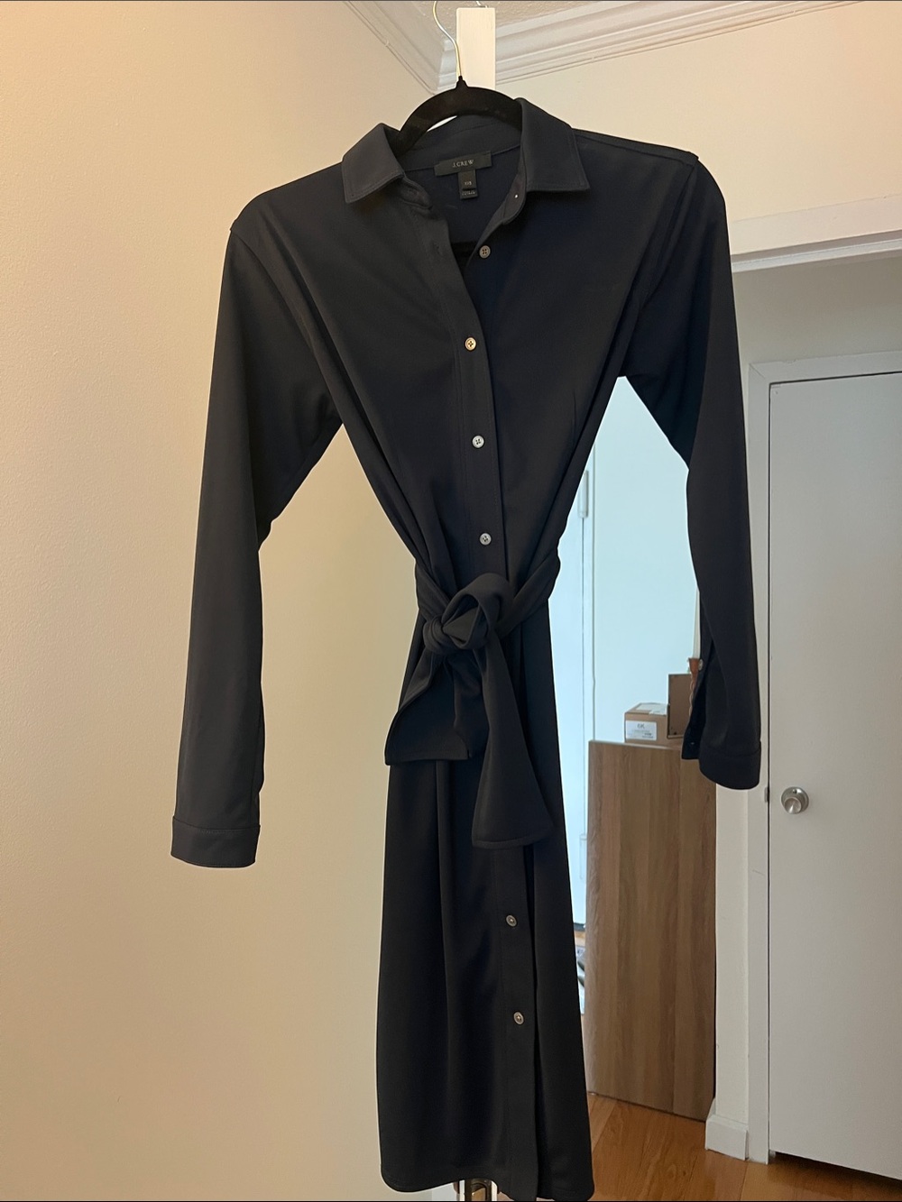J. Crew Blue Long-Sleeve Shirt Dress with Waist Tie